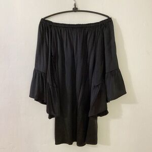 Canele Miami Black Off-Shoulder, Silk, Ruffle Mini Dress